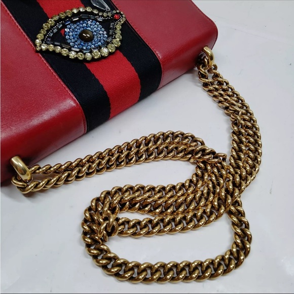 Authentic limited Edition GUCCI Red Leather Web Peony Eye Chain Shoulder Bag - Picture 7 of 17